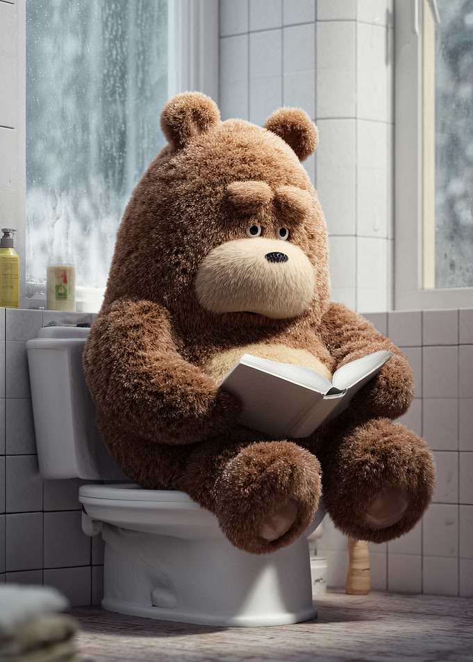 Teddy Bear Reading on Toilet