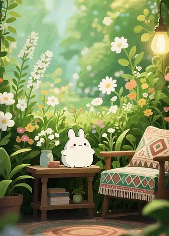 Cute Bunny in a Floral Garden