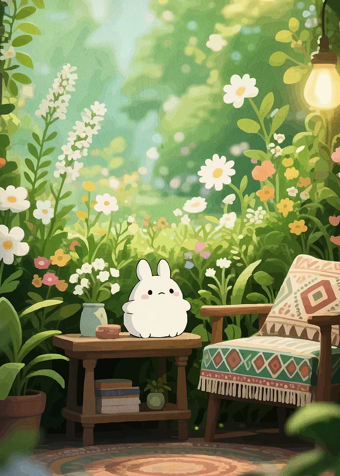 Cute Bunny in a Floral Garden