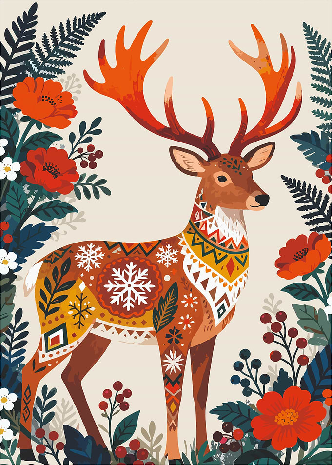Decorative Deer with Floral Accents