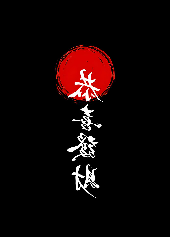 Japanese Calligraphy with Red Sun