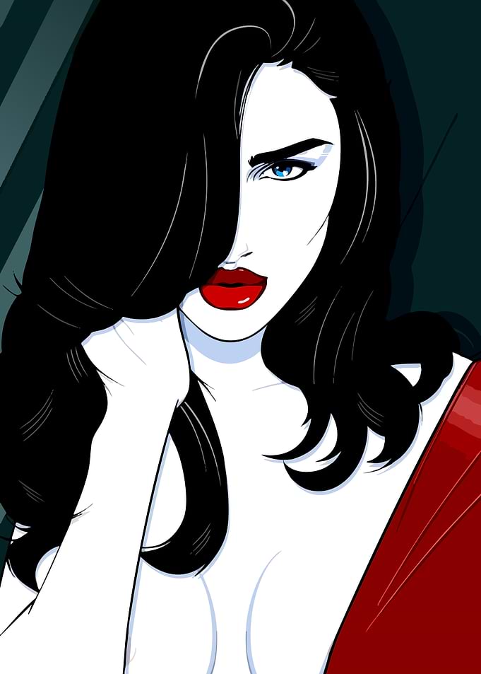 Woman with Black Hair and Red Lips