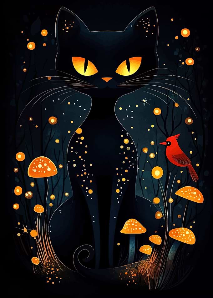Black Cat in Enchanted Forest