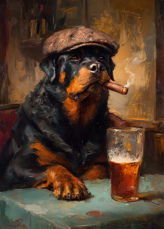 Rottweiler with Cigar and Beer Painting