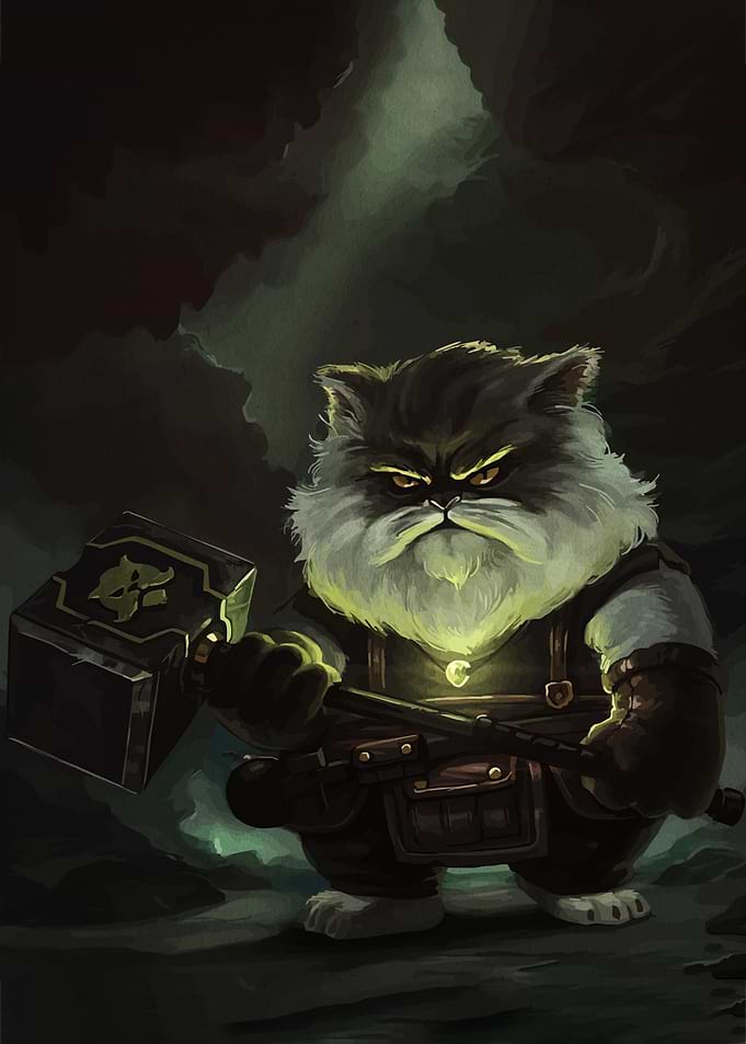 Grumpy Cat Warrior with Hammer