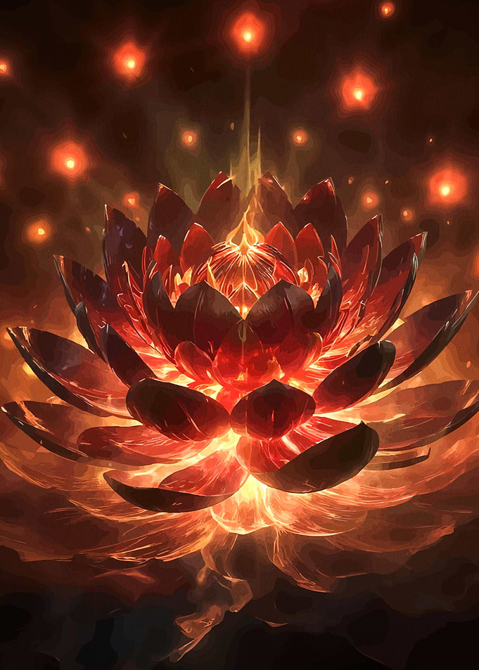 Glowing Red Lotus Flower Digital Art