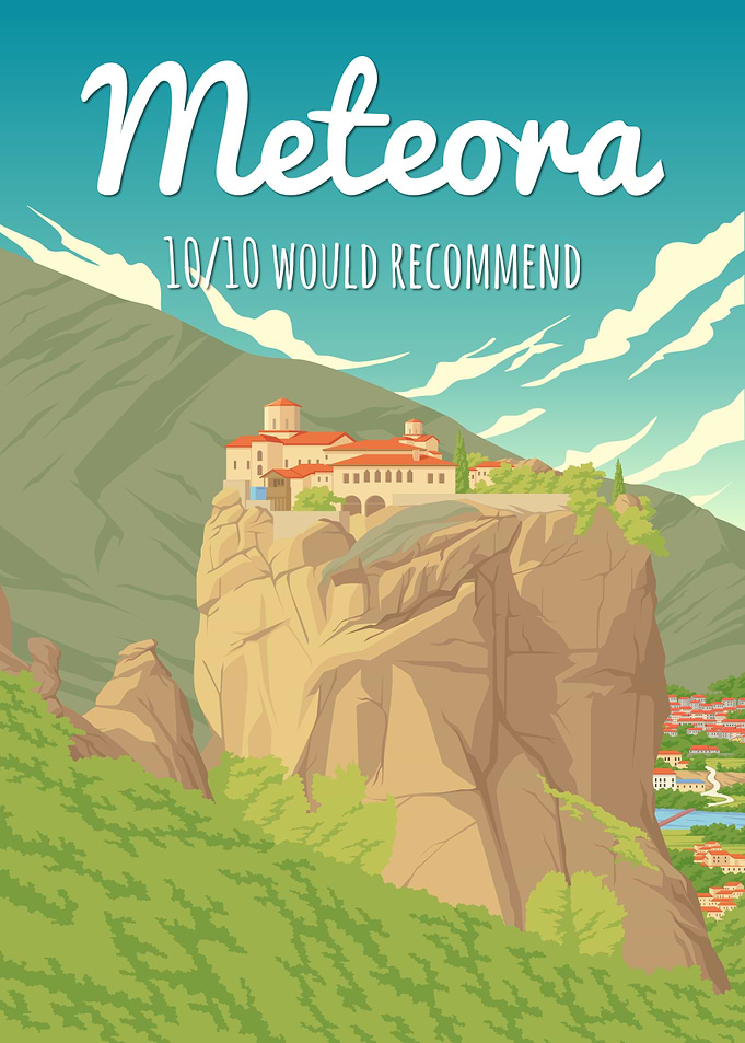 Meteora Greece Travel Poster