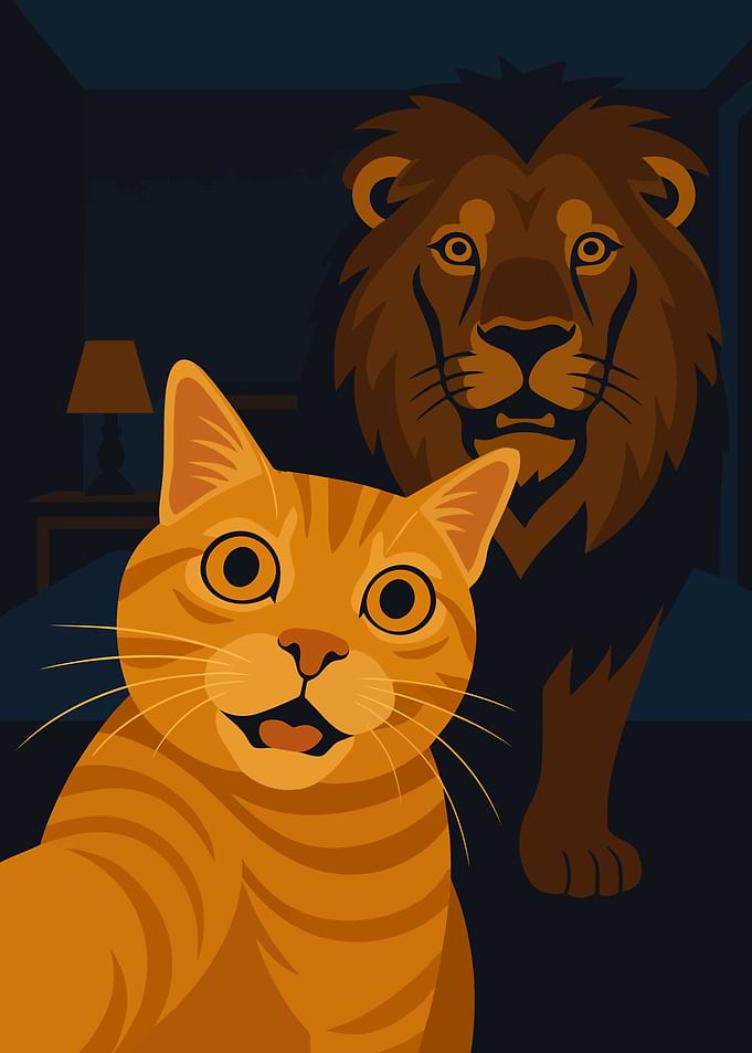 Cat and Lion in Room