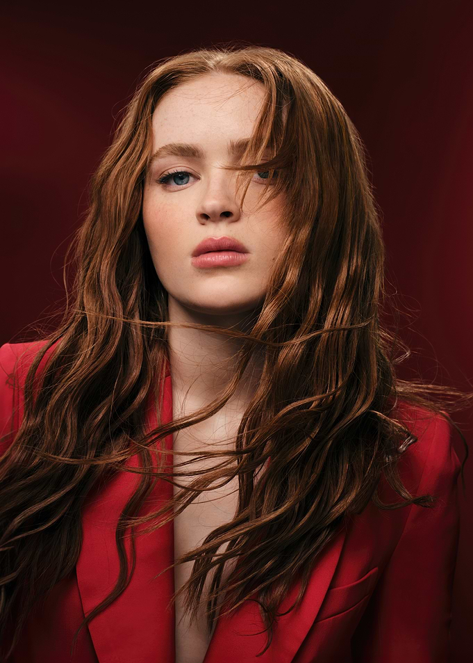 Sadie Sink portrait in red