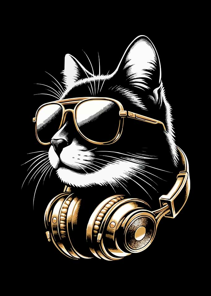Cool Cat with Headphones and Sunglasses