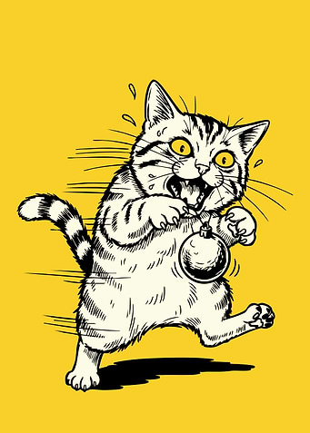 Scared Cat with Ornament