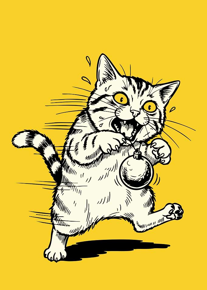 Scared Cat with Ornament