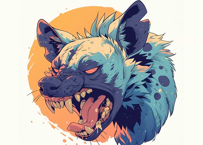 Stylized Hyena Head with Open Mouth