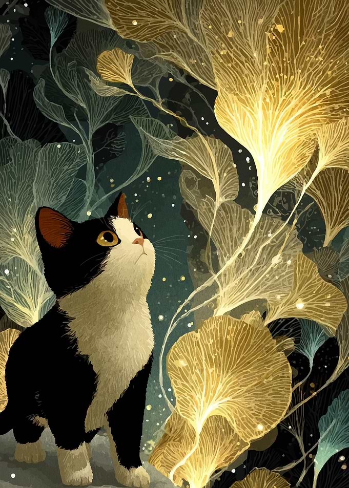 Cat in a Golden Forest