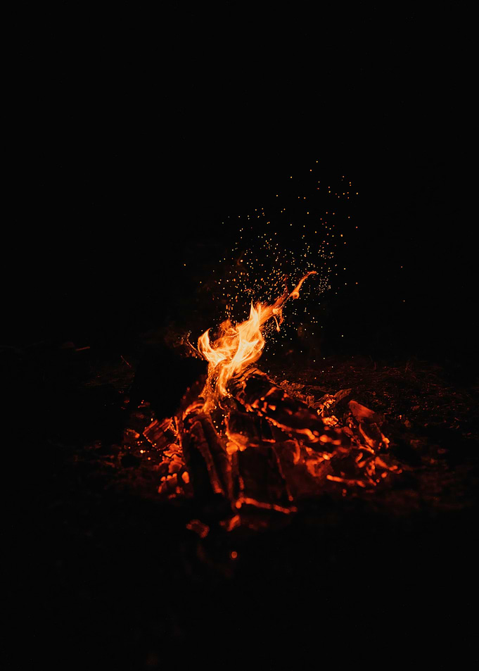 Burning Campfire at Night
