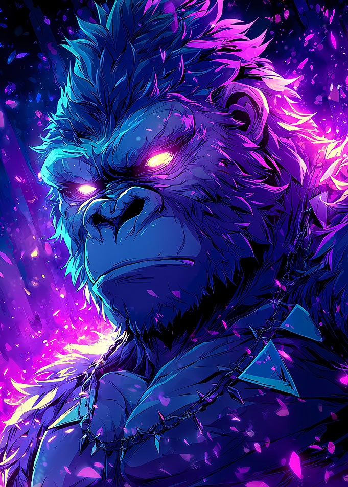 Cyberpunk Gorilla with Glowing Eyes
