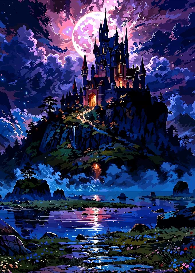 Fantasy Castle Under Moonlight