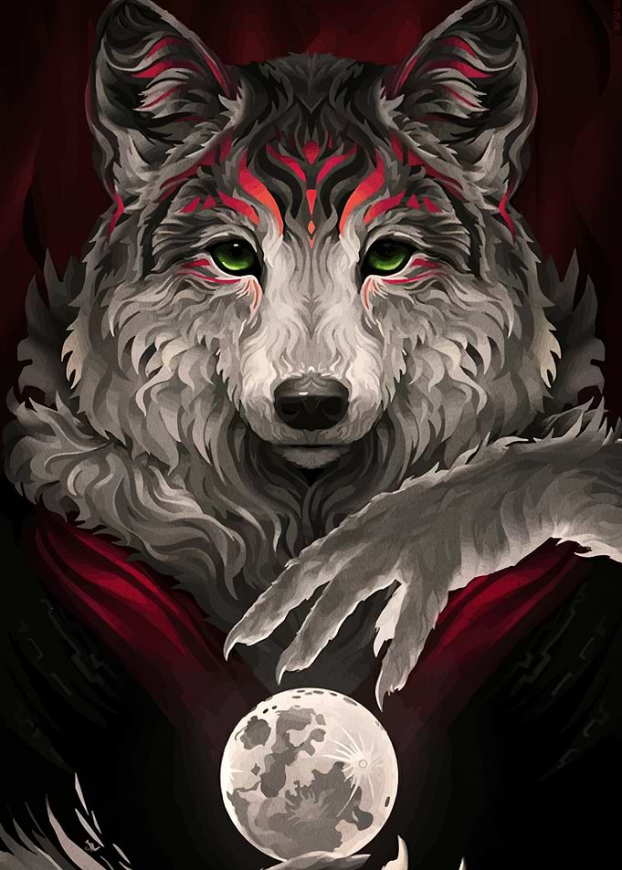 Wolf with Moon Digital Art