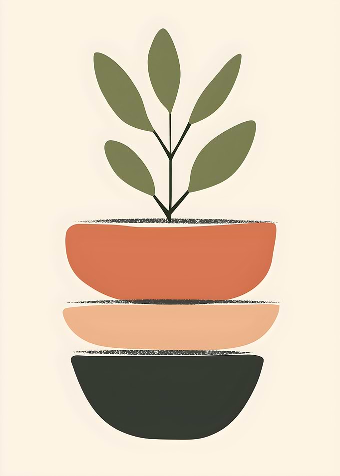 Minimalist Plant in Stacked Pots