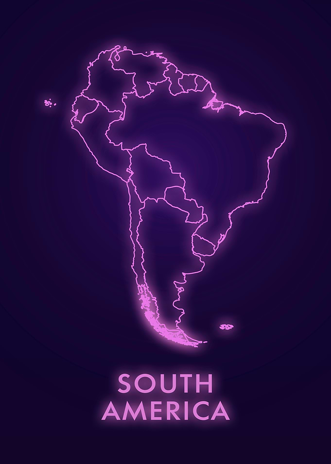 South America Neon Map
