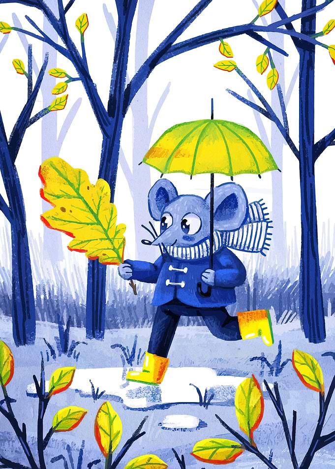 Mouse in Autumn Rain