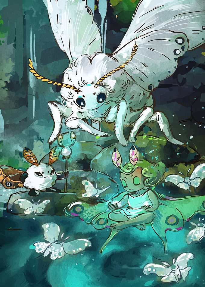Moth Fairy Gathering in Forest
