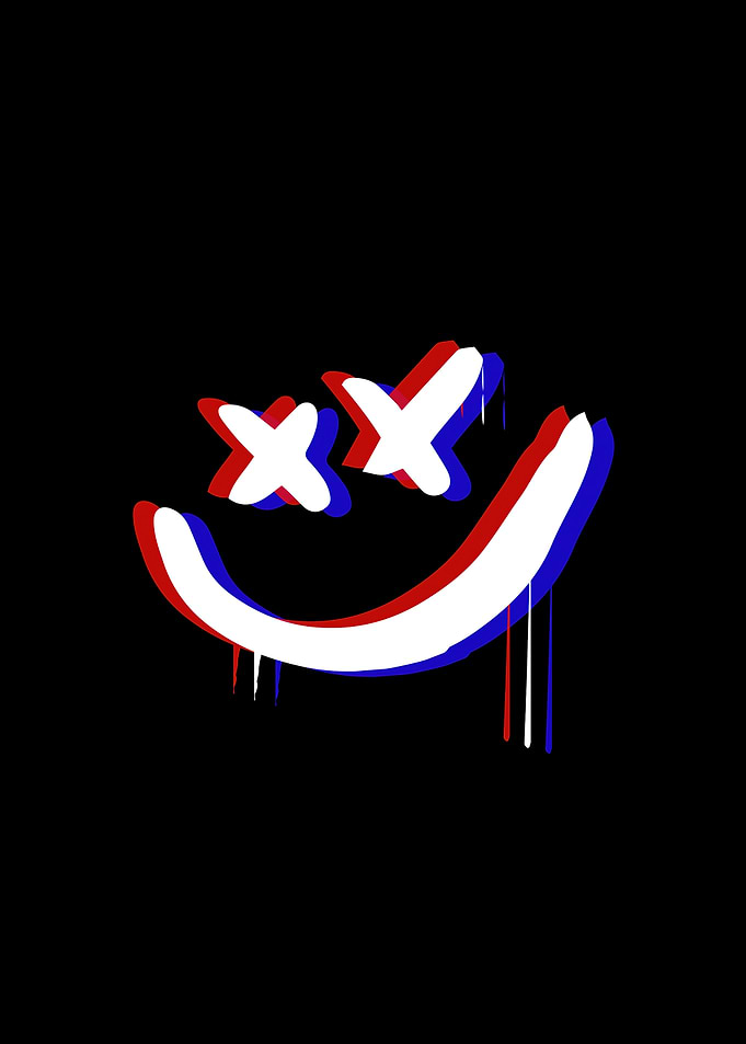 Distorted Smiley Face on Black Background