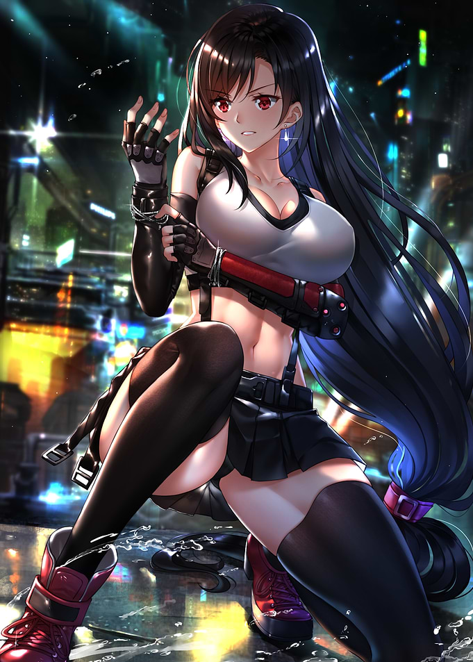 Tifa Lockhart in Cyberpunk Cityscape