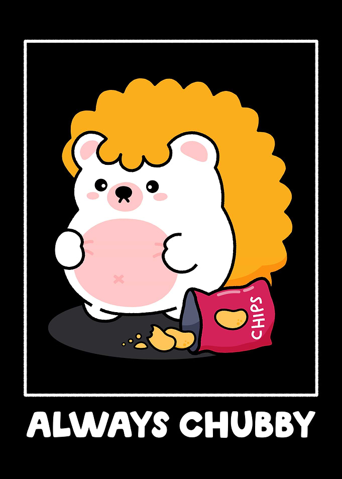 Chubby Cartoon Hedgehog with Chips