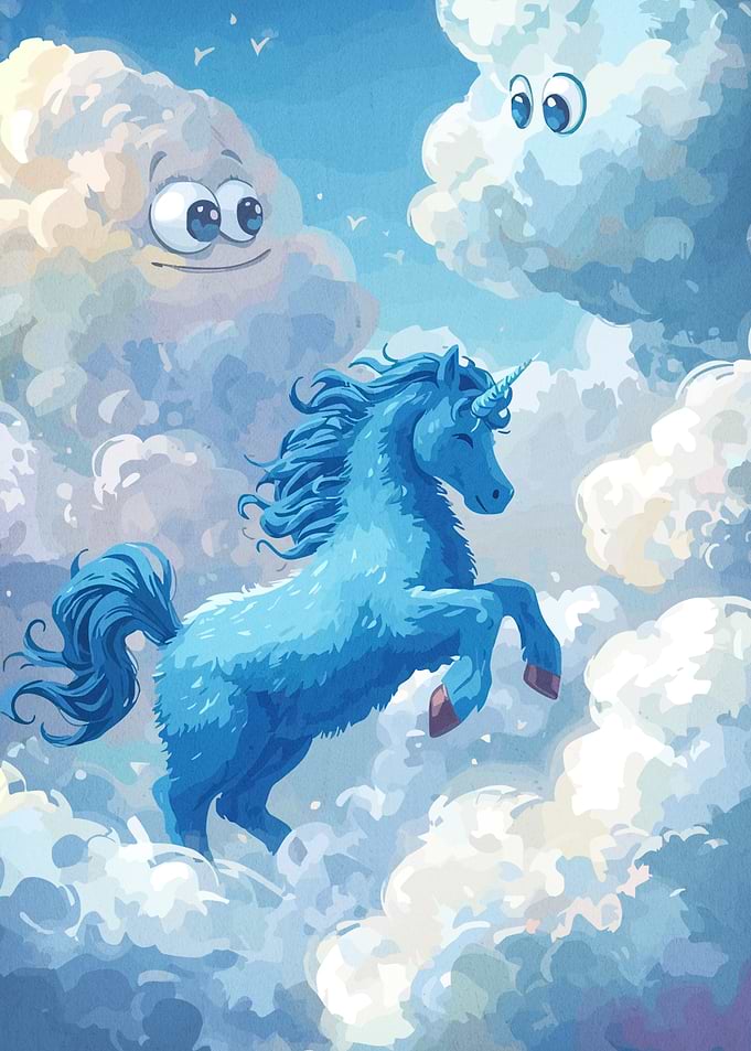 Blue Unicorn in the Clouds