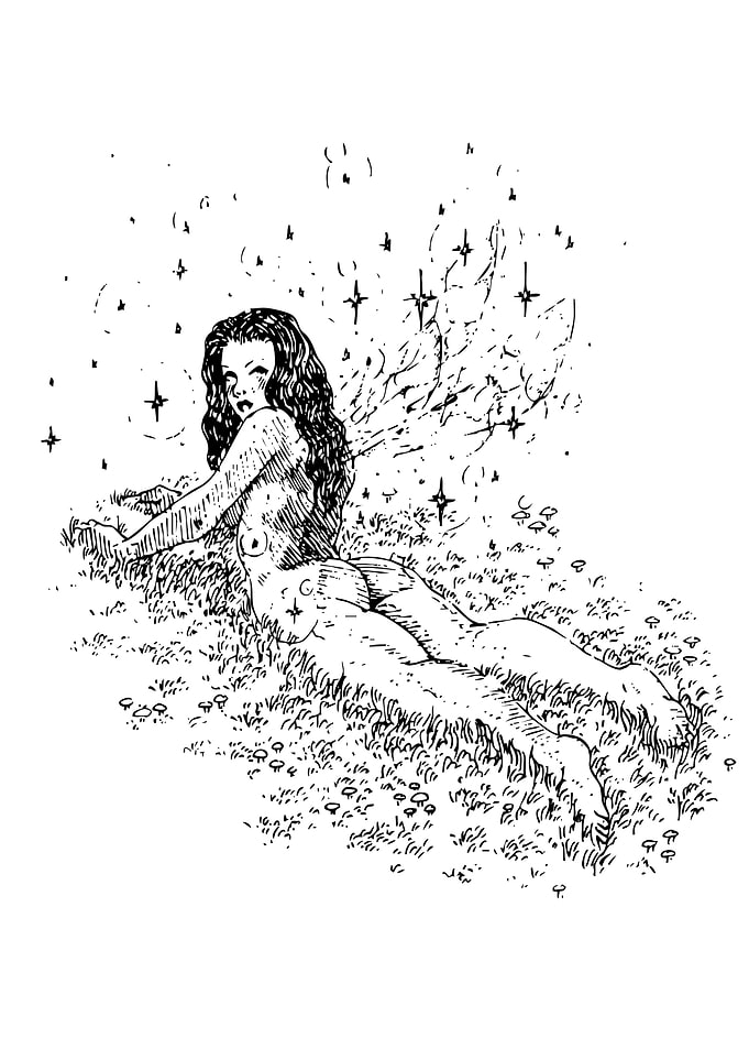 Nude Fairy in Grassy Field