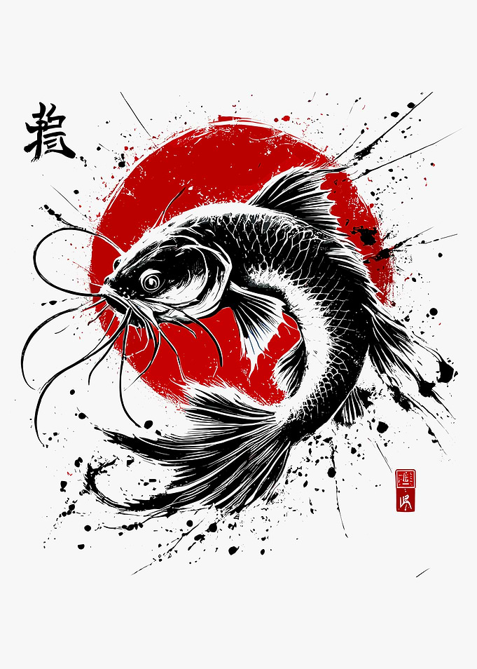 Cat Fish Ink Painting