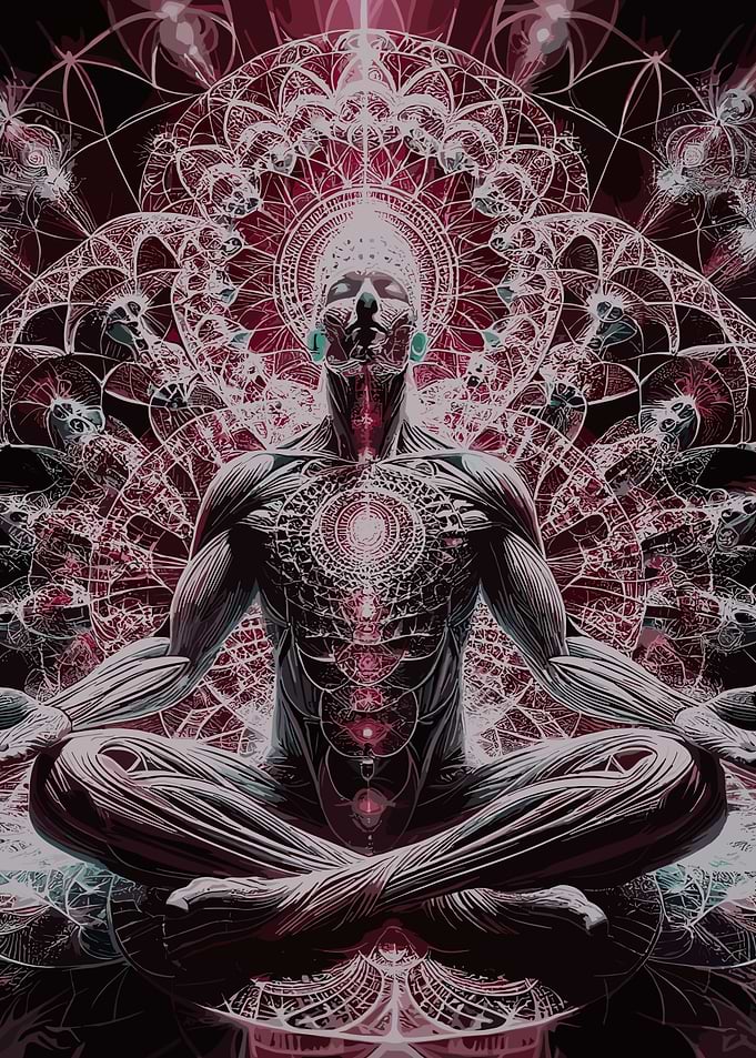 Meditating Figure with Mandala Background