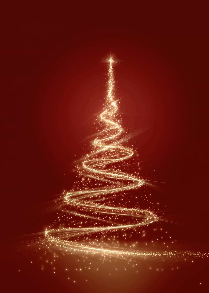 Sparkling Christmas Tree on Red Background