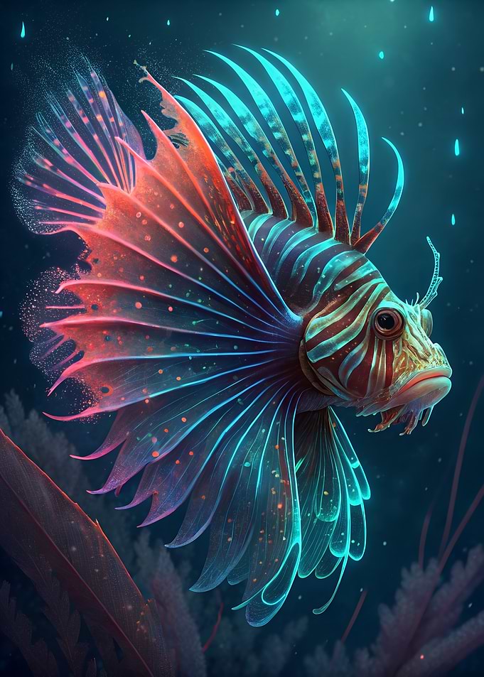 Colorful Lionfish in Deep Blue Sea