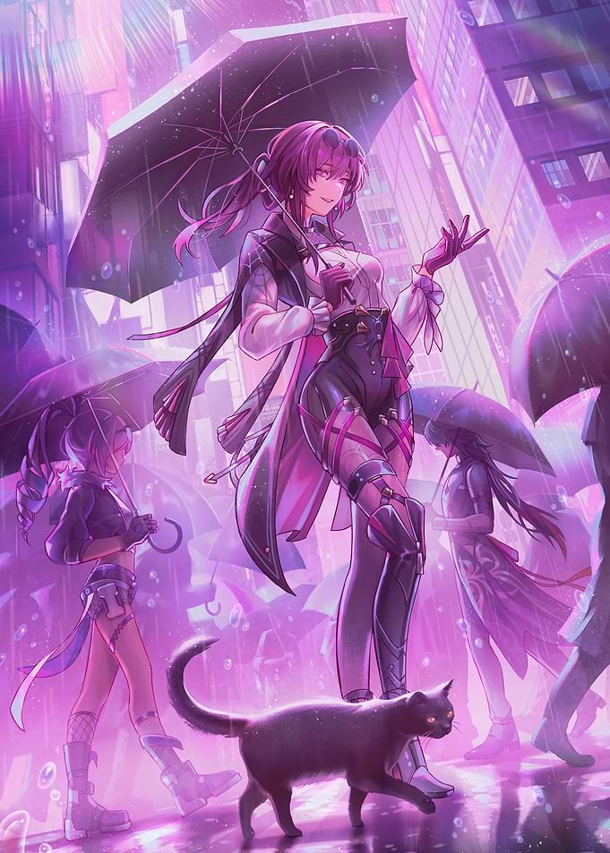 Girls in Rainy Cityscape