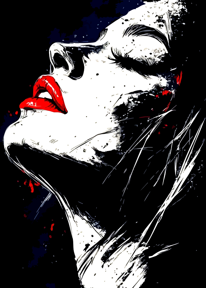 Abstract Woman Portrait with Red Lips