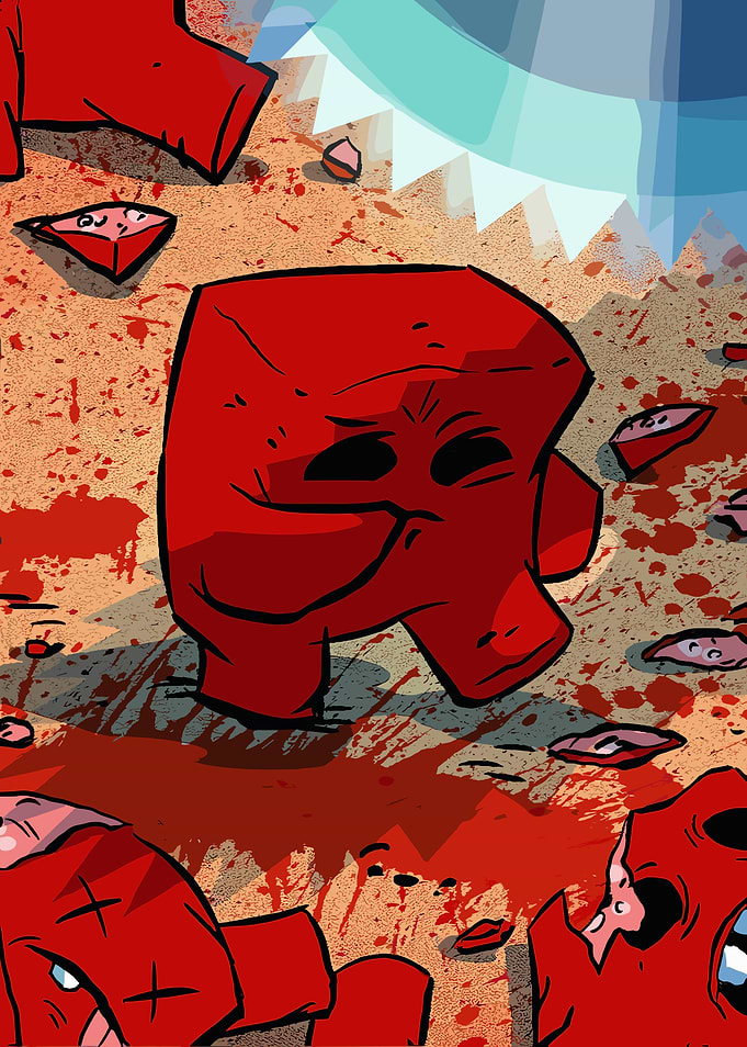 Red Creatures in a Bloody Scene