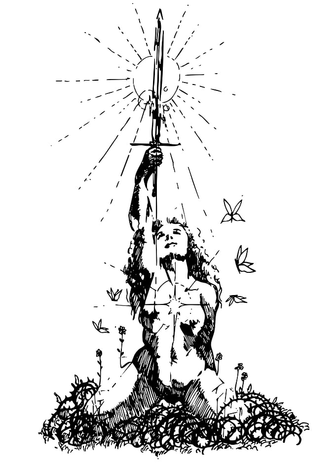 Woman with Sword Ink Drawing