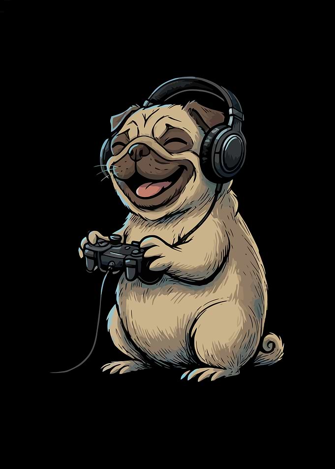 Gaming Pug with Headphones