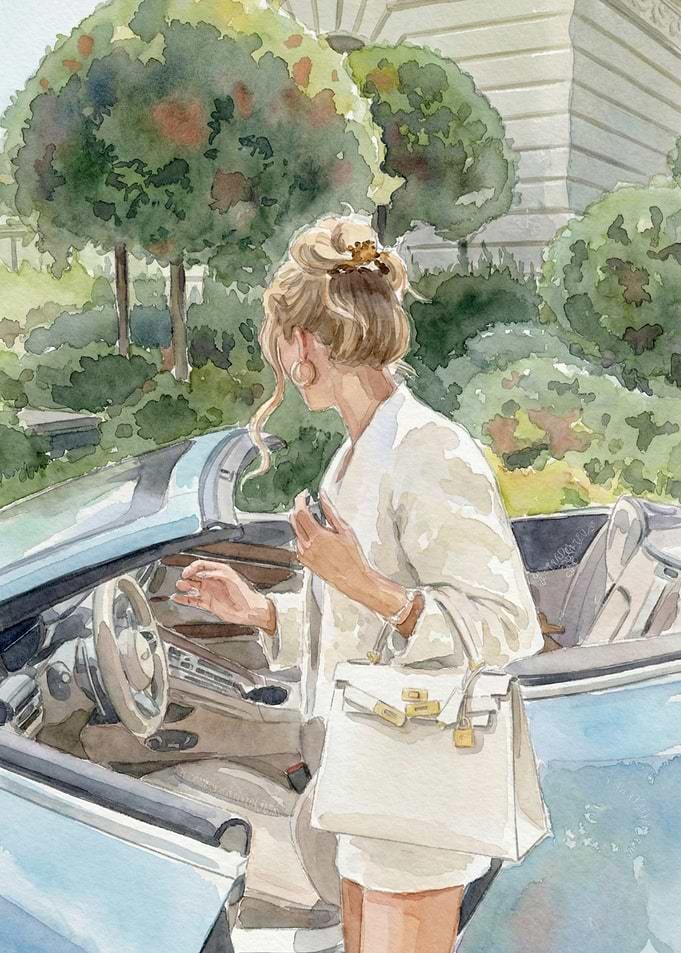 Woman with Car and Bag
