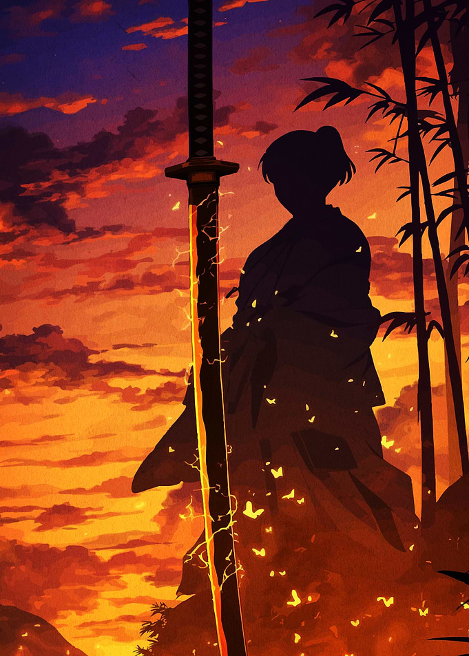 Silhouette with Sword and Sunset
