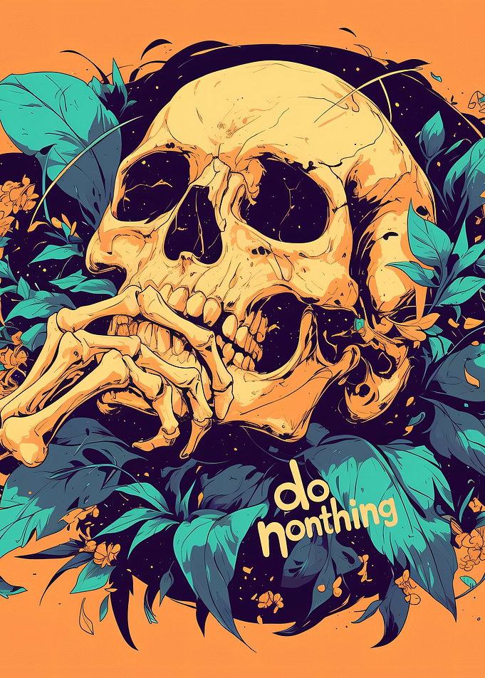 Skull with Foliage and 'Do Nothing'
