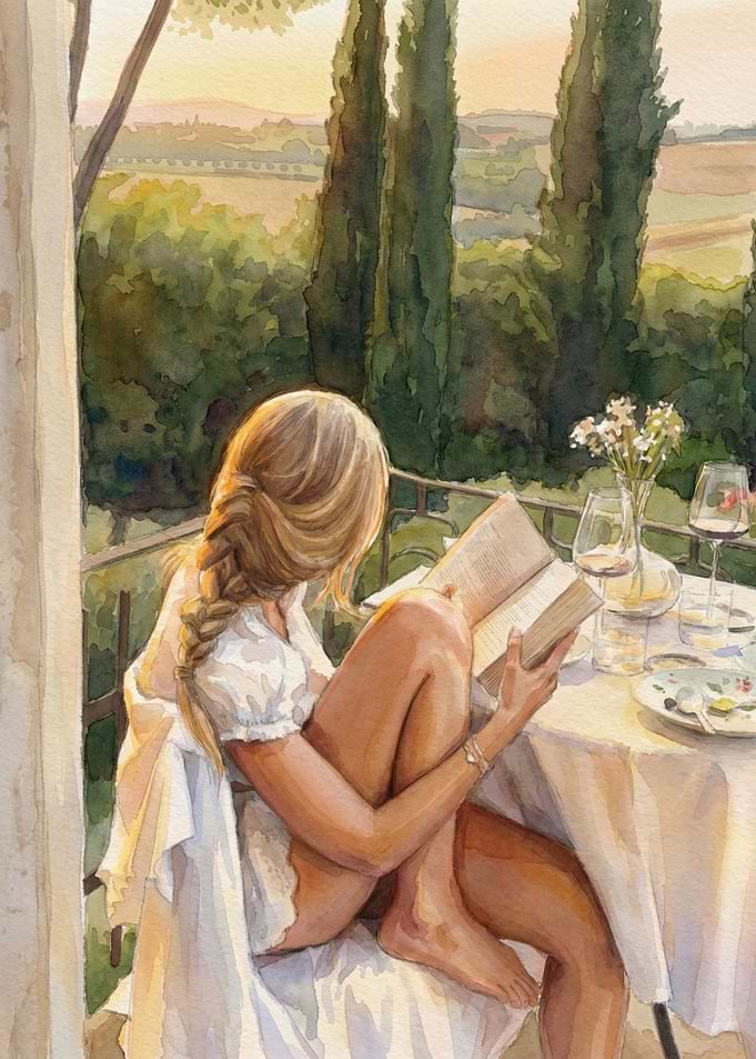 Woman reading on a balcony