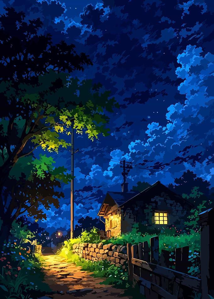 Nighttime Cottage Scene