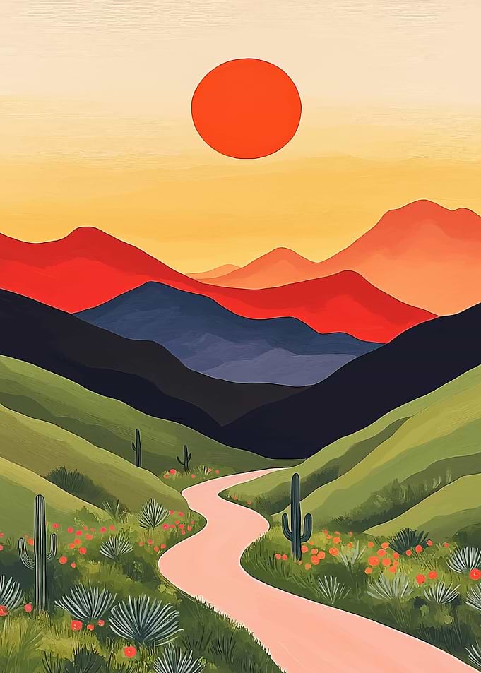 Desert Landscape with Winding Road