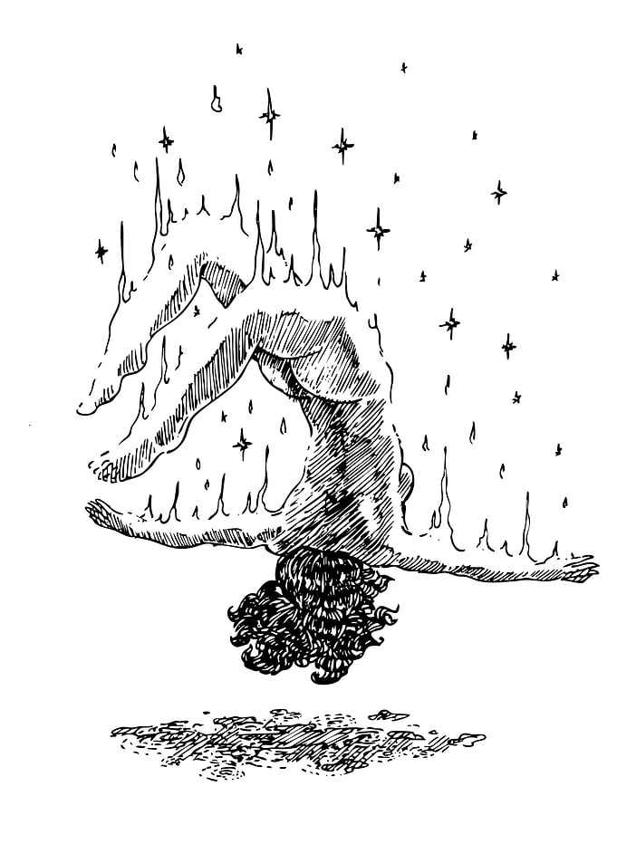 Figure with Flames and Stars