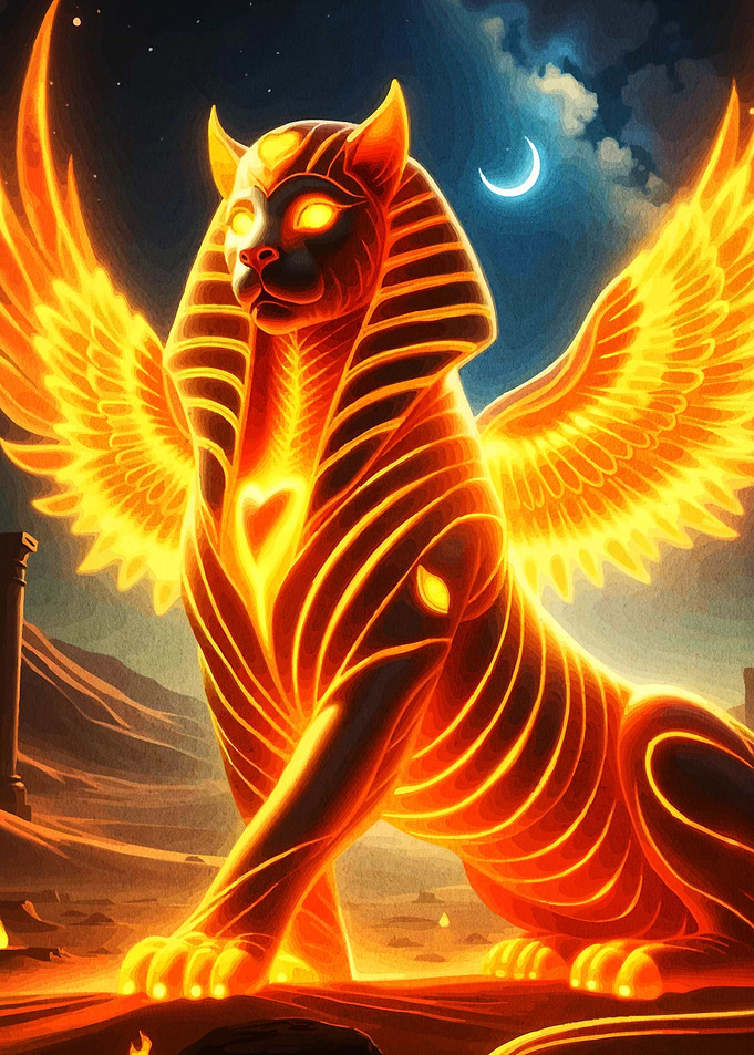 Winged Sphinx Glowing Orange