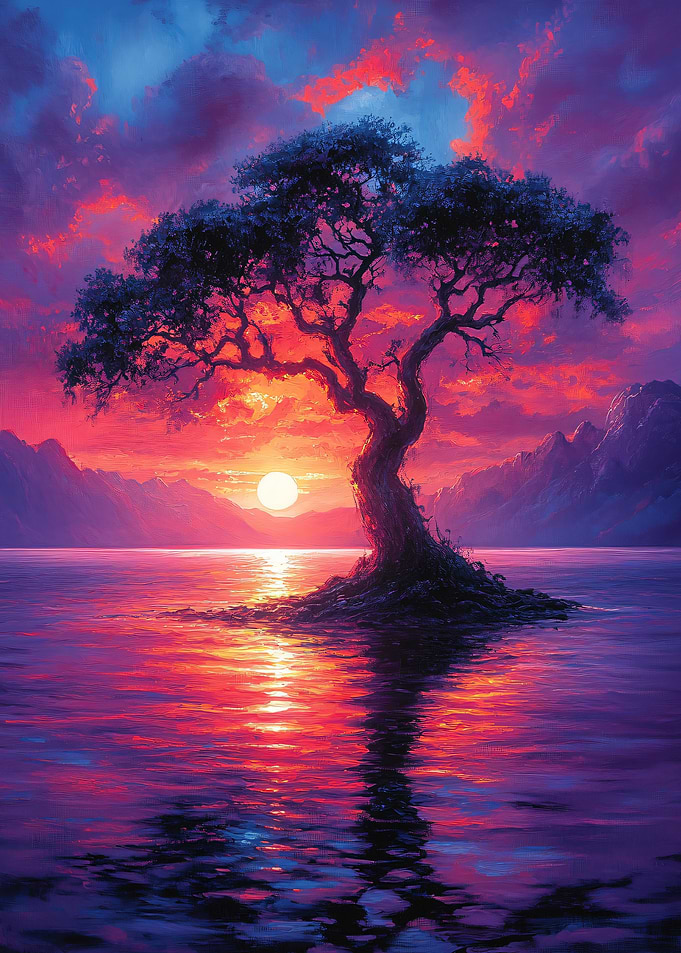 Tree in Water at Sunset