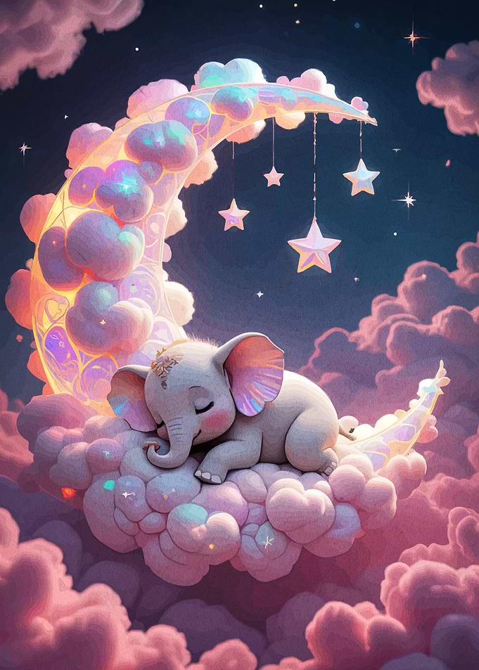 Sleeping Elephant on Moon with Stars